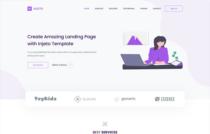 Injeto - Minimal Landing Page Template